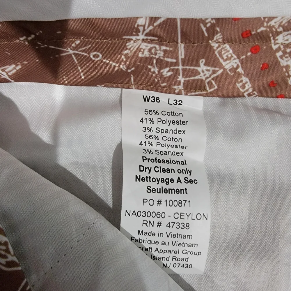 NAUTICA Men's Modern-Fit Ceylon Linen Solid Tan Khaki Dress Pants